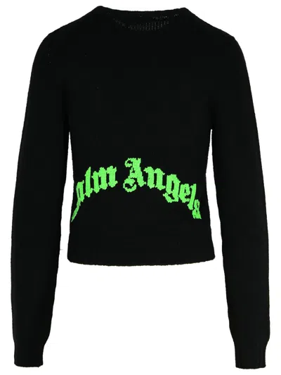 Palm Angels Dark Grey Merino Wool Blend Sweater In Black