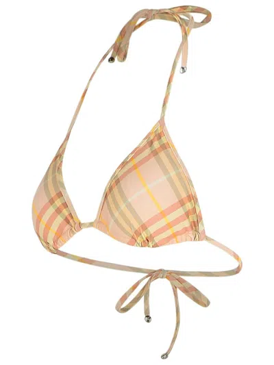 Burberry 'check' Cream Polyamide Blend Bikini Top In Beige
