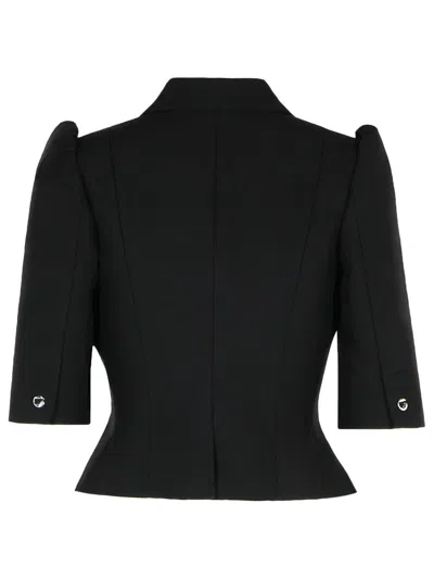Coperni Cropped Slim-fit Tailored Jacket With Puff Sleeves In Black