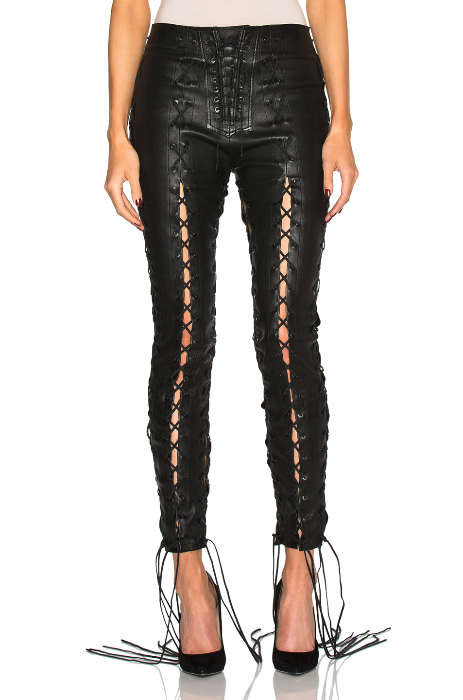 leather tie up pants