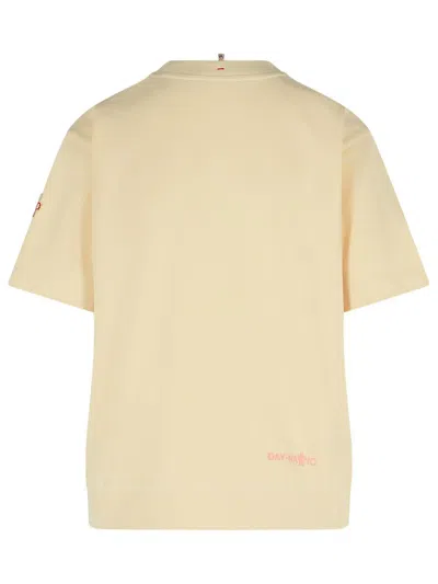 Moncler Grenoble White T-shirt With Logo Printed On The Front And Logo Patch On The Sleeve In Cotton In Beige
