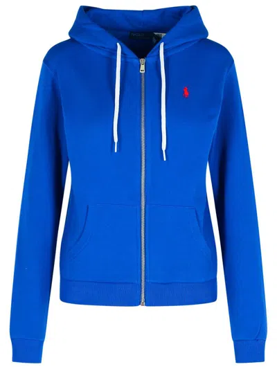 Polo Ralph Lauren Lightweight Zip-front Cotton Hoodie With Emblematic Logo In Blue