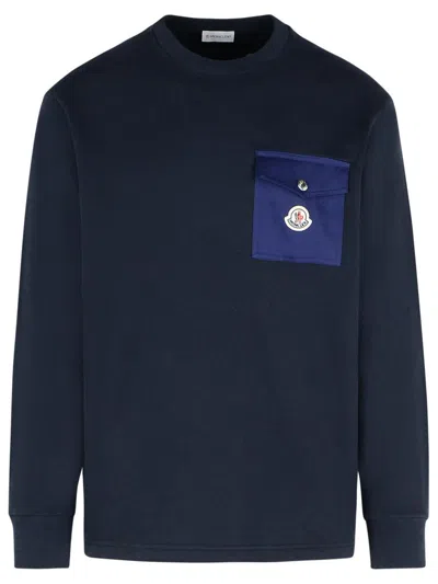 Moncler Blue Cotton Sweatshirt Men In Blue