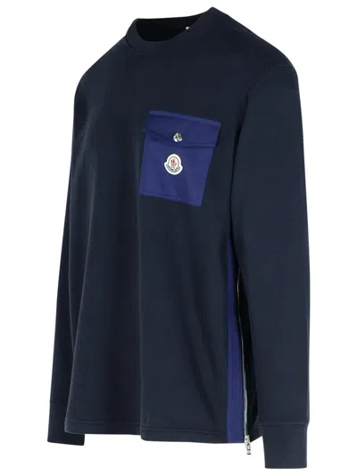 Moncler Blue Cotton Sweatshirt Men In Blue