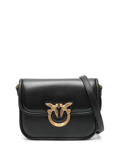 Pinko Love Box Black Crossbody Bag With Love Birds Plaque On The Front In Leather Woman In Black