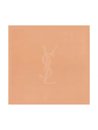 Saint Laurent Cassandre Square Scarf In Semi-sheer Silk Charmeuse In Beige