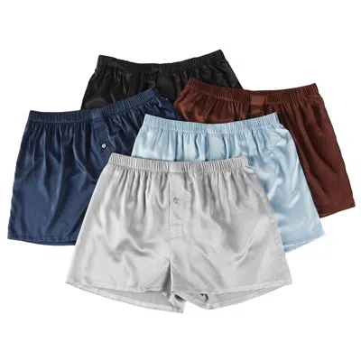 Soft Strokes Silk Set Of Five Pure Mulberry Silk Men's Boxers In Purple