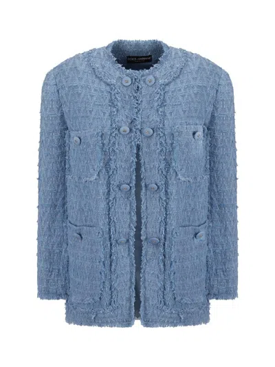 Dolce & Gabbana Light Blue Single-breasted Jacket With Logo Detail On Buttons In Cotton Blend Woman In Glicine Viola Chiaro
