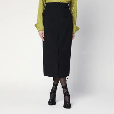 Shop Dries Van Noten Black Wool And Mohair Midi Skirt