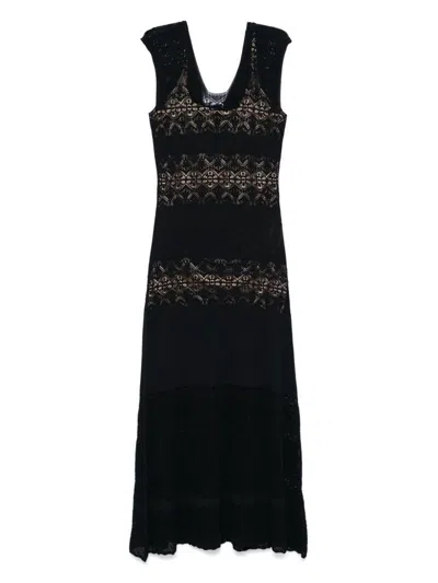 Shop Twinset Black Embroidered Long Dress