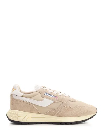 Autry Reelwind Low Nylon And Leather Craquele Pepper And White Sneakers