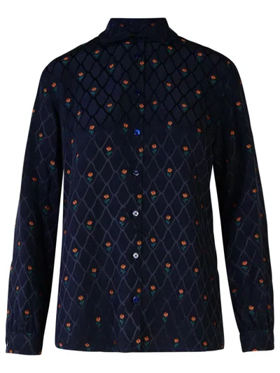 Etro Floral Diamond Grid Shirt In Blue