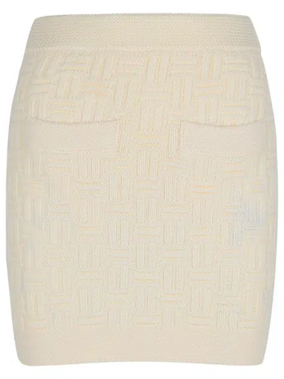 Casablanca Column Stitch Mini Skirt In White