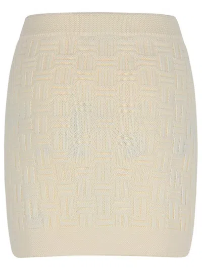 Casablanca Column Stitch Mini Skirt In White