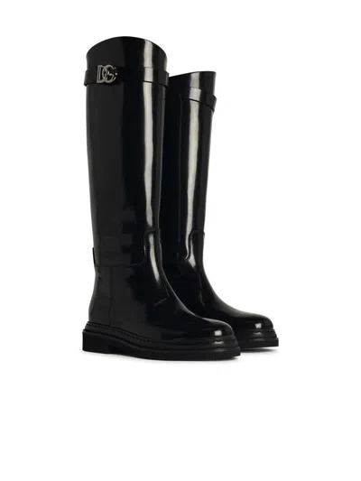 Dolce & Gabbana Black Shiny Leather Boots In Black
