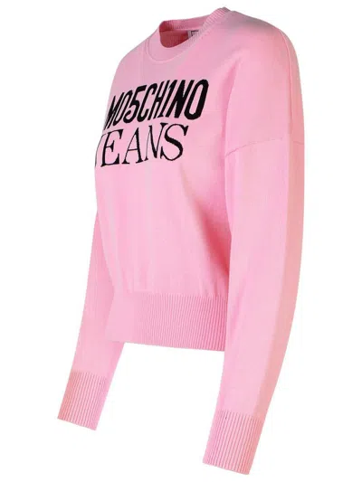 Moschino Jeans Pink Cotton Sweater In Pink