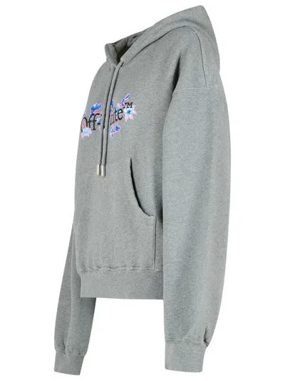 Off-white Logo Printed Drawstring Hoodie In Grey