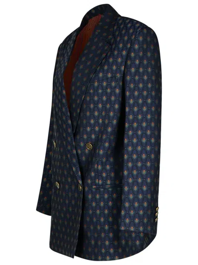 Etro Double-breasted Wool And Cotton-blend Jacquard Blazer In Blue
