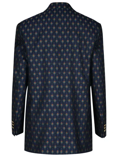 Etro Double-breasted Wool And Cotton-blend Jacquard Blazer In Blue