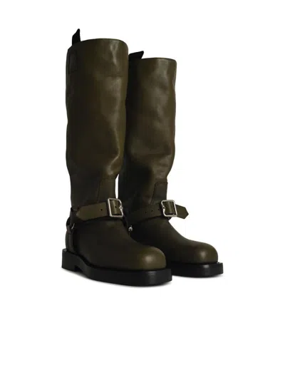 Burberry Green Leather Boots In Green