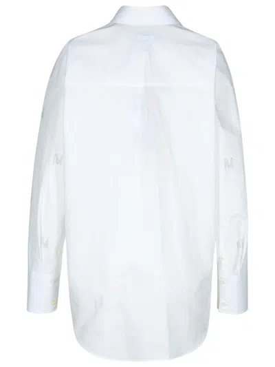 Msgm Cotton Shirt With Collared Neck And Embroidered Pattern In White