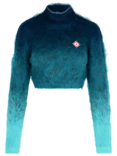 Casablanca Navy Mohair Blend Turtleneck Sweater In Navy