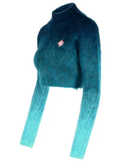 Casablanca Navy Mohair Blend Turtleneck Sweater In Navy
