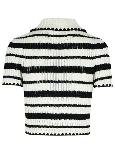 Self-portrait Cream And Black Striped Crochet Top Cream Black In Beige