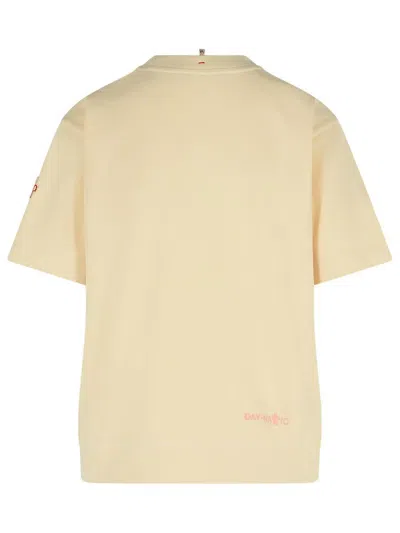 Moncler Grenoble White T-shirt With Logo Printed On The Front And Logo Patch On The Sleeve In Cotton In Beige