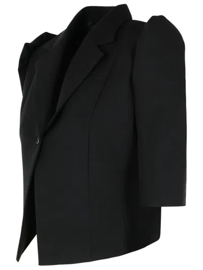 Coperni Cropped Slim-fit Tailored Jacket With Puff Sleeves In Black