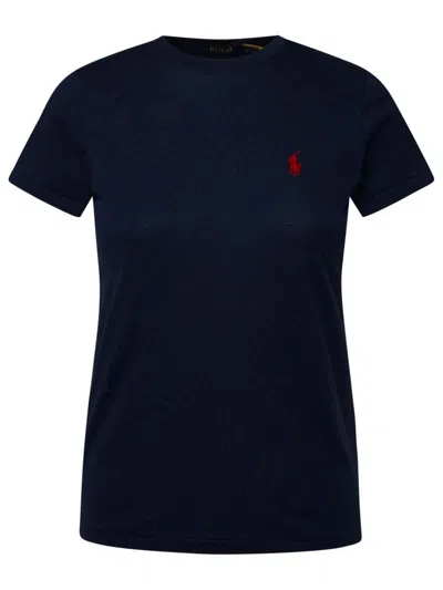 Polo Ralph Lauren Crew Neck Blue Sweater With Embroidered Detail In Blue