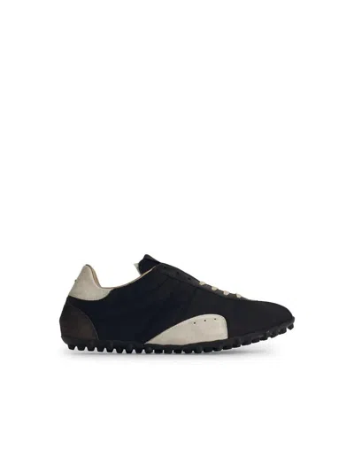 Maison Margiela Sprinters Branded Canvas And Suede Low-top Trainers In Black