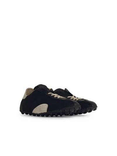 Maison Margiela Sprinters Branded Canvas And Suede Low-top Trainers In Black