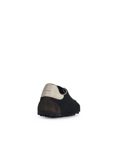 Maison Margiela Sprinters Branded Canvas And Suede Low-top Trainers In Black