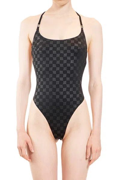 Misbhv Black Signature Monogram One-piece Swimsuit In Black