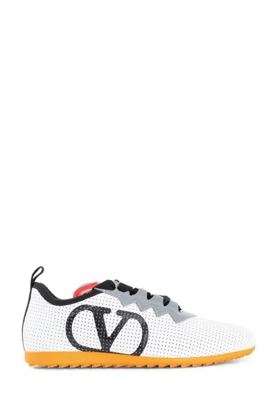 Valentino Chromathon Low-top Sneakers In Perforated Leather In White