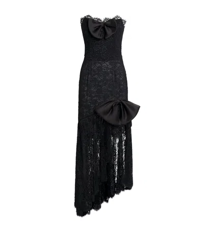Alessandra Rich Bow-detailed Strapless Asymmetric Silk-lace Dress In Black