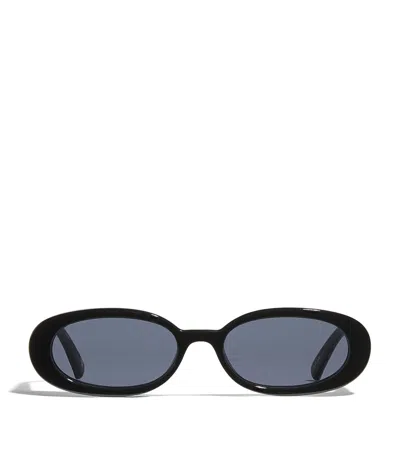 Le Specs Womens Black Outta Love Oval-frame Plastic Sunglasses