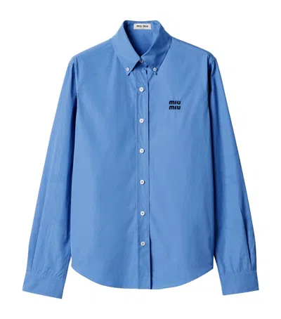 Miu Miu Button-detailed Cotton-poplin Shirt In Blue