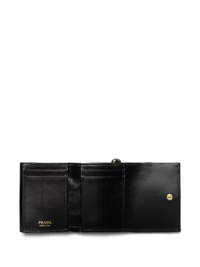 Prada Triangular-logo Leather Wallet In Black