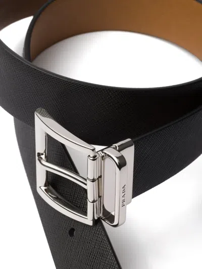Prada Reversible Leather Belt In 黑色