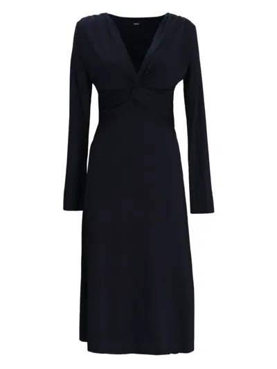 Hugo Boss Navy Blue Knotted Dress In Blue
