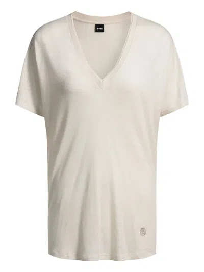 Hugo Boss V-neck T-shirt With Double B Monogram In 中性色