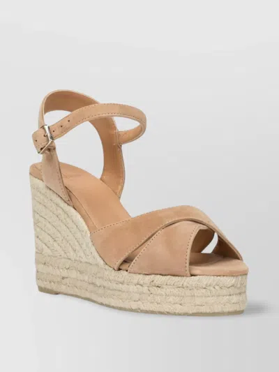Castaã±er Suede Leather Wedge Espadrilles With Raffia Platform In Multi