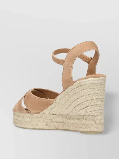 Castaã±er Suede Leather Wedge Espadrilles With Raffia Platform In Multi