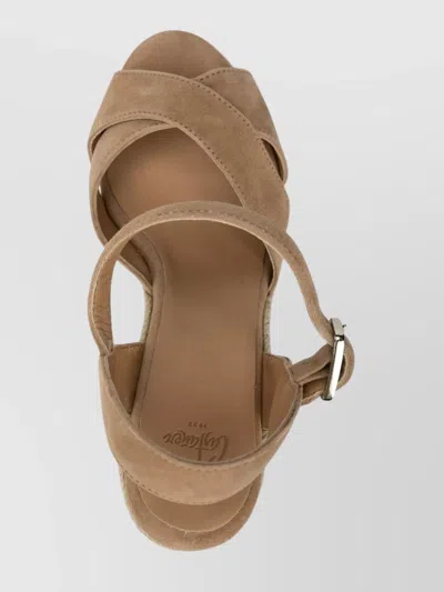 Castaã±er Suede Leather Wedge Espadrilles With Raffia Platform In Multi