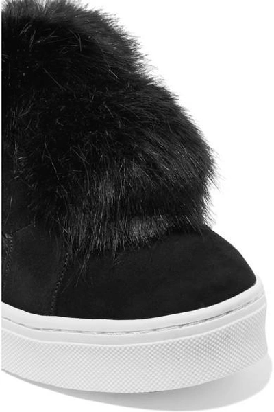 Shop Sam Edelman Leya Faux Fur-embellished Suede Slip-on Sneakers