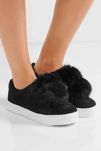 Shop Sam Edelman Leya Faux Fur-embellished Suede Slip-on Sneakers