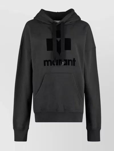 Isabel Marant Étoile Black Hoodie With Tonal Logo Print In Cotton Blend Woman In Brown