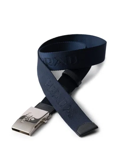Prada Woven Re-nylon Belt In Blau